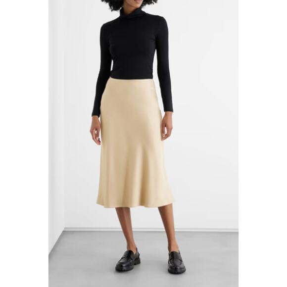 NWT Iris & Ink Ivory Tilda Milano Wool Blend Fluted A Line Skirt Size L - Picture 1 of 11